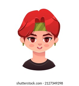 K-pop Teen Boy With Red Hair. BTS Idol. South Korean Popular Music Icon. Vector Sticker.