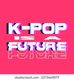 Tipografía de texto K-Pop con efecto de filtración de color, fondo neón rosado