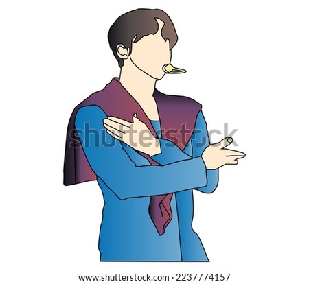 Kpop vector illustration of colored hand drawn male idol in South Korea singing on stage