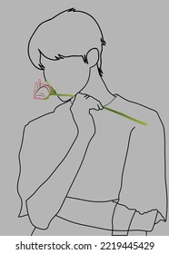 kpop vector illustration of a man wearing a white shirt, having blonde hair, and holding a biting red rose