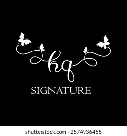 KQ Handwritten initial letter, KQ simple signature vector logo with butterfly shape variation, beauty, photography letter logo design. K Q