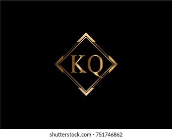KQ initial letter diamond shape golden logo