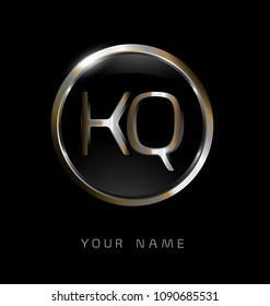 KQ initial letters with circle elegant logo golden silver black background