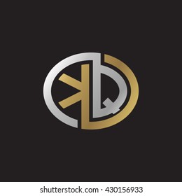 KQ initial letters looping linked ellipse elegant logo golden silver black background