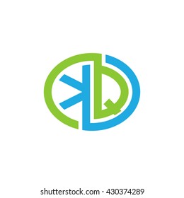 KQ initial letters looping linked ellipse logo blue green