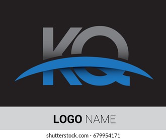 KQ initial logo company name colored grey and blue swoosh design.