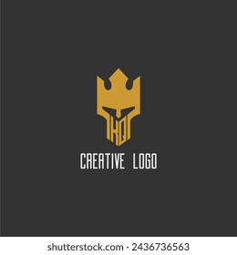 KQ initial monogram logo for gaming with creative king spartan image design