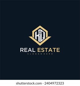 KQ initial monogram logo for real estate with home shape creative design