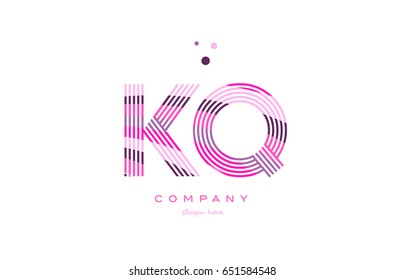 kq k q alphabet letter logo pink purple line font creative text dots company vector icon design template