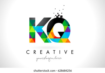 KQ K Q Letter Logo with Colorful Vivid Triangles Texture Design Vector Illustration.
