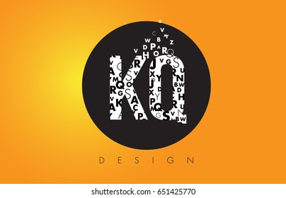 KQ K Q Logo Design Made of Small Letters with Black Circle and Yellow Background.