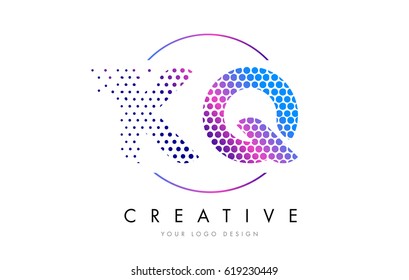 KQ K Q Pink Magenta Dotted Bubble Letter Logo Design. Dots Lettering Vector Illustration