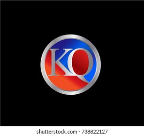 KQ Letter logo Design in a circle. Blue and silver colored

