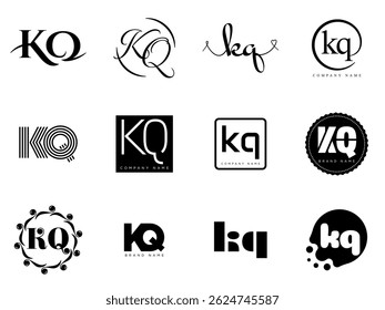 KQ logo company template. Letter k and q logotype. Set different classic serif lettering and modern bold text with design elements. Initial font typography. Collection trendy business identity.