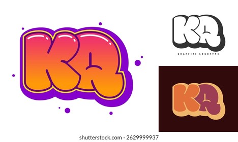Design do logotipo da KQ para festival ou festa. Letra inicial k e q no estilo grafite. Creative moderno lettering nome da empresa de tipografia de fonte. Logotipo ou identidade da moda infantil. Ilustração vetorial.