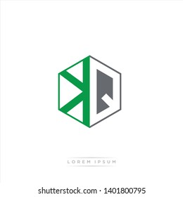 KQ Logo Initial Monogram Negative Space Design Template With Dark Green and Grey color