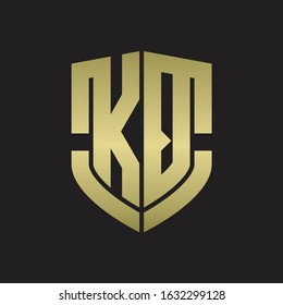KQ Logo monogram with emblem shield shape design isolated gold colors on black background
