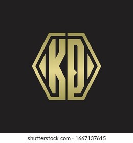 KQ Logo monogram with hexagon line rounded design template with gold colors