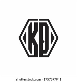 Monograma del logotipo de KQ con plantilla de diseño redondeado de línea hexagonal sobre fondo blanco
