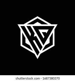 KQ logo monogram with triangle and hexagon shape combination isolated on back and white colors