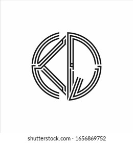 KQ Logo monogram triple ribbon style line design template isolated on white background