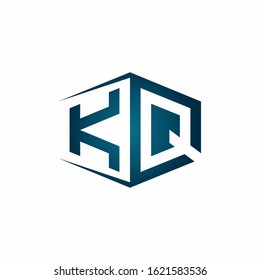 KQ monogram logo with hexagon shape and negative space style ribbon design template