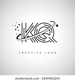 Logotipo de Monograma de Órbita KQ - Marca de Letra Mínima Futurista com Linha de Arte Circular, Pontos Inspirados na Tecnologia e Conceito de Movimento Espacial para Identidade de Marca Moderna