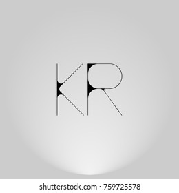 KR Black thin minimalist LOGO Design with Highlight on Gray background.