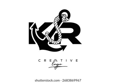KR Criativo Monograma Último logotipo com âncora e design de corda