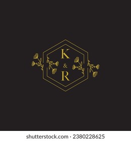 KR elegant wedding initial logo in high quality professional design that will print well across any print media