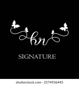 KR Handwritten initial letter, KR simple signature vector logo with butterfly shape variation, beauty, photography letter logo design. K R