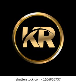 KR initial circle company logo gold black background