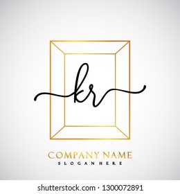 KR Initial Handwriting logo template vector