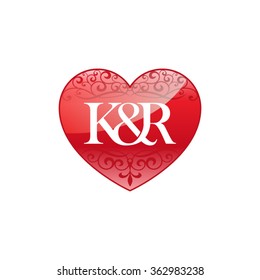 K&R initial letter couple logo with ornament heart shape