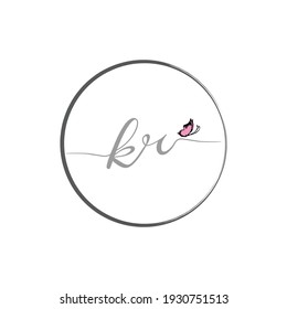 KR initial letter handwriting logo design with butterfly