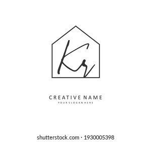 KR Initial letter handwriting and  signature logo. A concept handwriting initial logo with template element. 
