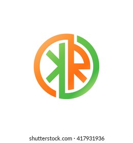 KR initial letters looping linked circle logo orange green