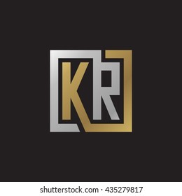 KR initial letters looping linked square elegant logo golden silver black background