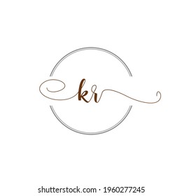 Ilustración de la carta de la plantilla de escritura a mano con el logotipo inicial de KR