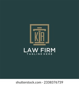 Logotipo de monograma inicial de KR para la firma de abogados con diseño de hitos en cuadrado creativo