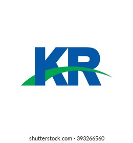 KR initial overlapping swoosh letter logo blue green