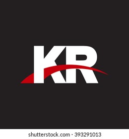 KR initial overlapping swoosh letter logo white red black background