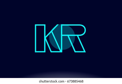 kr k r blue line circle letter logo alphabet creative company vector icon design template