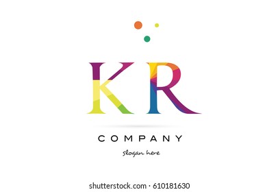 kr k r  creative rainbow colors colored alphabet company letter logo design vector icon template