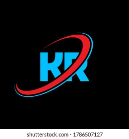 KR K R letter logo design. Initial letter KR linked circle uppercase monogram logo red and blue. KR logo, K R design. kr, k r