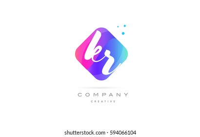 kr k r  pink blue rhombus abstract 3d alphabet company letter text logo hand writting written design vector icon template 