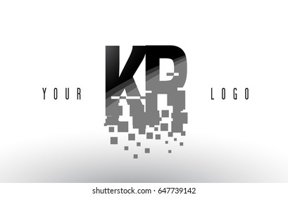 KR K R Pixel Letter Logo with Digital Shattered Black Squares. Creative Letters Vector Illustration.
