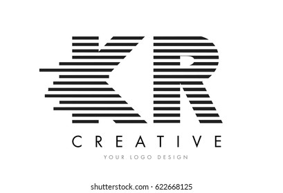 KR K R Zebra Letter Logo Design with Black and White Stripes Vector