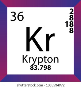 Tabla Periódica De Elementos Químicos Kr Krypton. Icono de un solo vector, colorido con masa molar, electrón conf. y número atómico para la clase de laboratorio, ciencia o química.