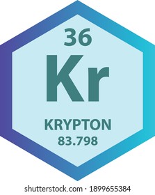 Kr Krypton Noble gas Chemical Element Periodic Table. Hexagon vector illustration, colorful Hexagon clean style Icon with molar mass and atomic number for Lab, science or chemistry education.